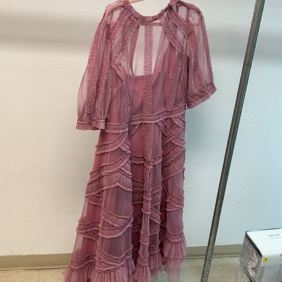 Mac Duggal 8058 High Neck Puff Sleeve Ruffle Tiered Dress Size 16 - Picture 4 of 4